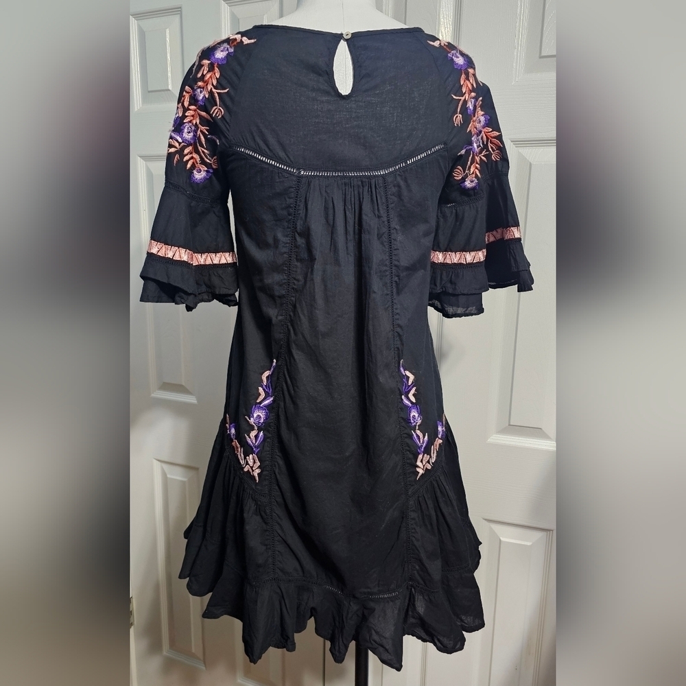 Free People Pavlo Cotton Embroidered Black Flounce Fairycore Dress Sz XS - Picture 5 of 10